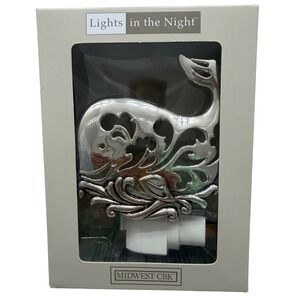 Ganz Nautical Whale Silver Night Light Coastal Beach Ocean‎ Decor Gift NEW